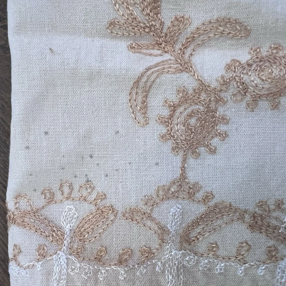 Vintage Aghabani Embroidered Orientalist Cotton Silk Tablecloth/11 Napkins 92x60